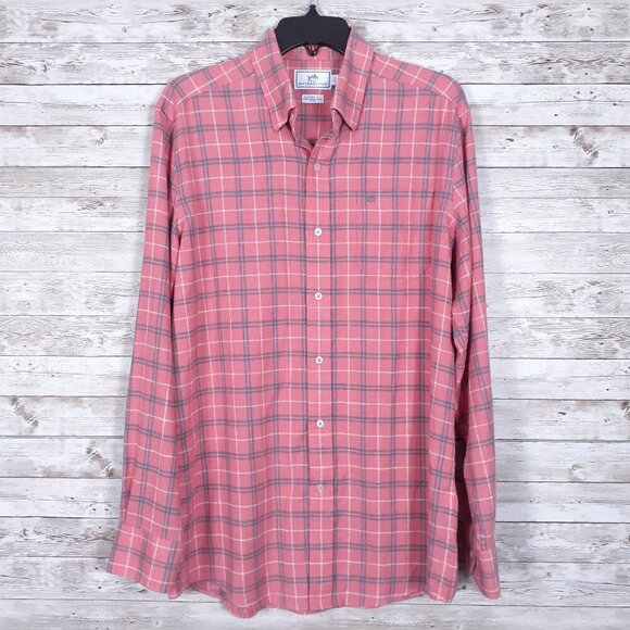 Southern Tide Other - Southern Tide Mens Flannel Button Down Shirt M Pink Plaid Hemp Blend 508